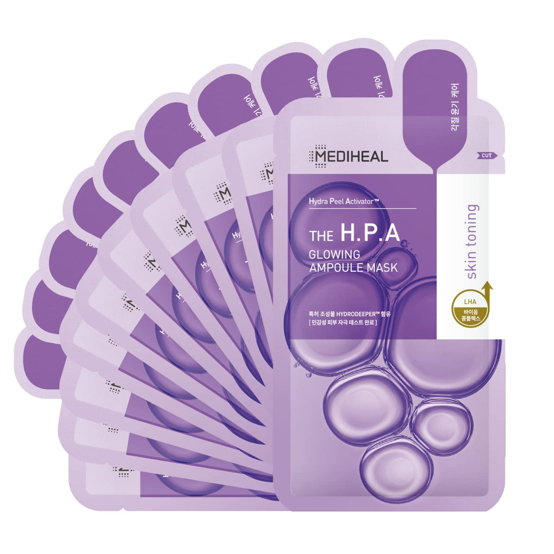 Mediheal Official Best No.1 Korean Sheet Mask - Hpa Ampoule Face Mask 10 Sheets For Boosting Radiance Giving An Instant Glow Wit