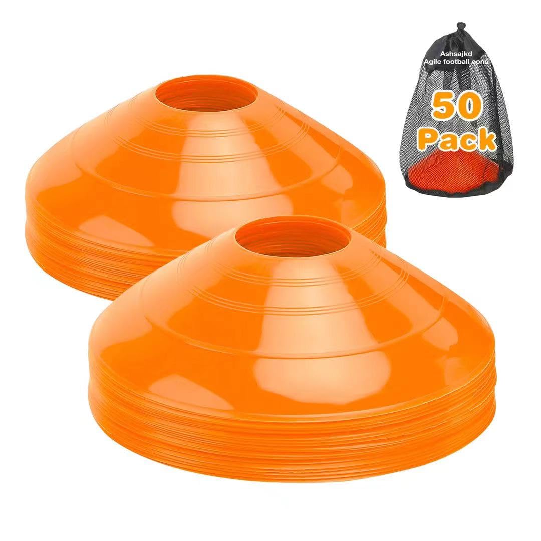 Ashsajkd Orange Soccer Cones(Set of 50)-Agility Soccer Cones,Disc Soccer Cones with Carry Bag & Strap,Flexible & Heavy Duty, Cones for Sports Training, Football,Basketball, Indoor& Outdoor Activities