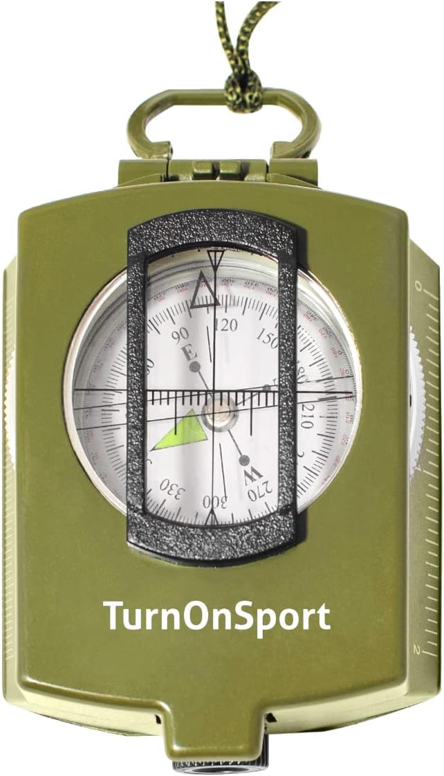 TurnOnSport Lensatic Military Compass - Tritium Compass with Pouch for Hiking, Camping, Backpacking & Survival Navigation