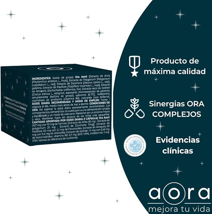 AORA Night | Sleeping Pills | Sleep aids for Adults | Relaxation | Antioxidant | Antiaging | Melatonin | Saffron | Vitamin B6 | Valerian Root | Passionflower | 30 Capsules (1 Month)