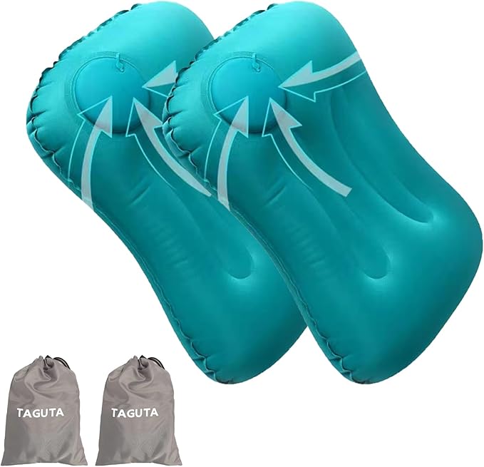 2Pcs Inflatable Camping Travel Pillow Ultralight Inflating Pillows Lightweight Camping Pillow Portable Backpacking Pillow for Neck Lumbar Support Hiking Sleeping Camping (Green)