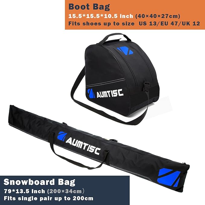 AUMTISC Ski Bag and Boot Bag Combo, Padded Ski Bags for Air Travel Flying, Adjustable Length for Skis Up to 200 cm and Boots Up to Size 13