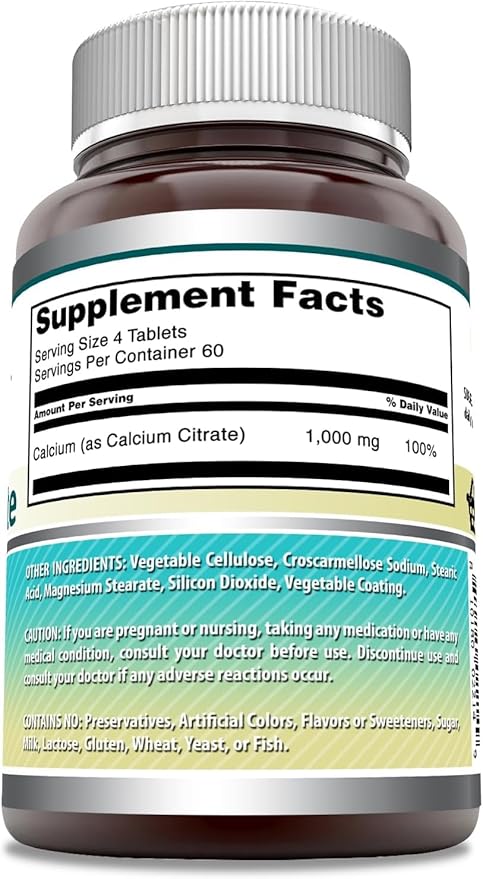 Amazing Formulas Calcium Citrate 1000 Mg | Tablets | Supplement for Men & Women | Non-GMO | Gluten Free | Made in USA (2 Pack, 240 Count)