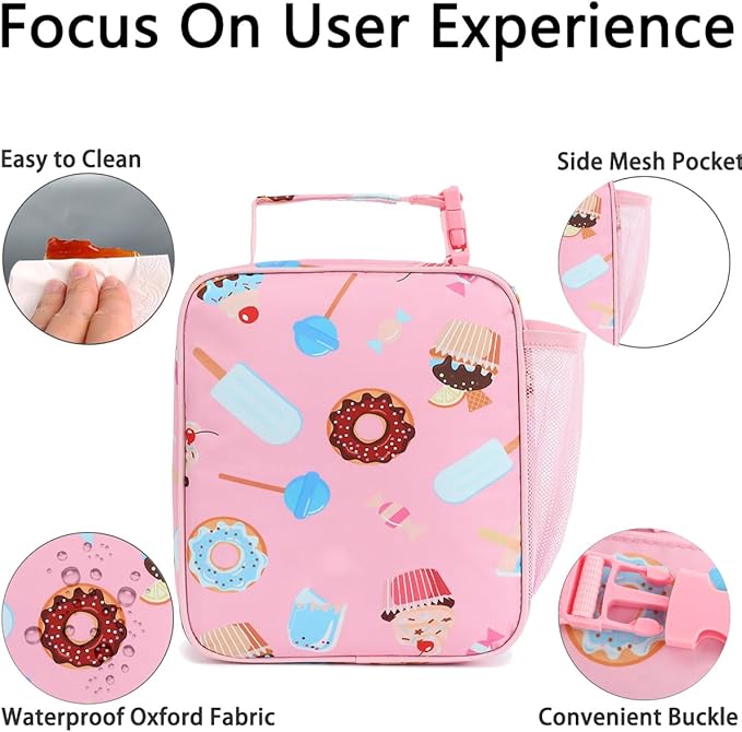 Lunch Box for Kids Boys Girls Men Women, Insulated Small Soft Cooler Lunch Bag Kit for School Work Picnic Travel - Reusable Portable lunchbox,Pink Cake