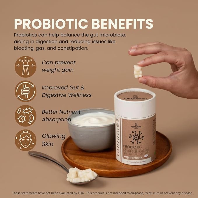 Probiotic 2B CFUs with Fiber + Lemon Balm + Chicory Root Fiber - Debloat Gummies (Vegan Probiotic Gummies)