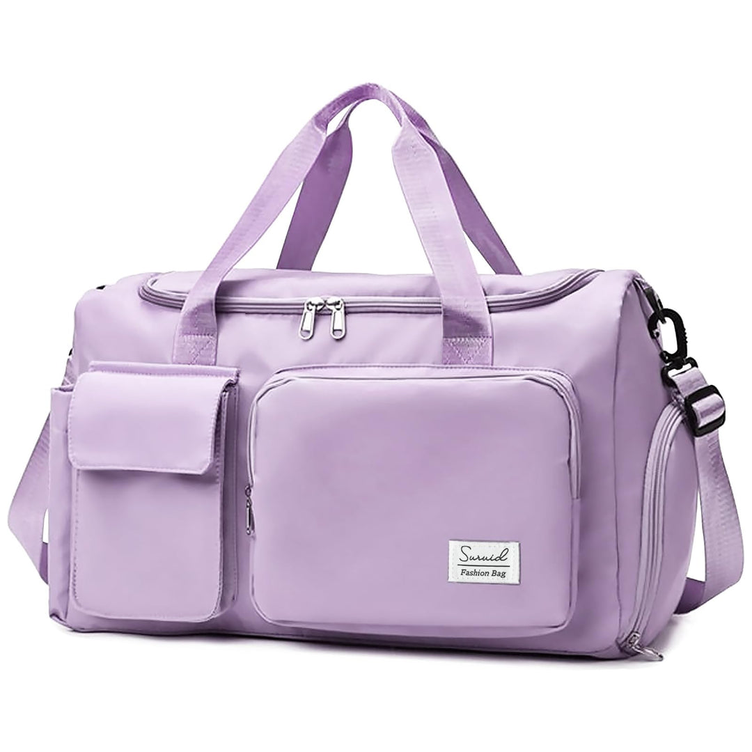 Suruid Travel Duffel Bag with Shoes Compartment Sports Gym Bag with Dry Wet Separated Pocket for Men and Women, Overnight Bag Weekender Bag Training Handbag Yoga Bag - Purple