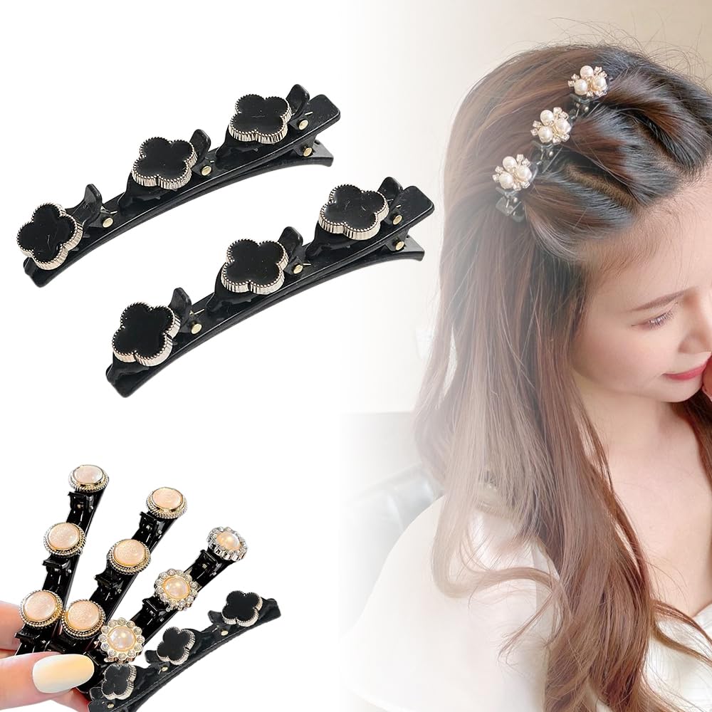 Sparkling Crystal Stone Braided Hair Clips, 2024 New Women's Braided Hair Clips, Short Hair Clips Duckbill Clips, Braided Hair Clips for Ladies and Girls Crystal Stone Hair Clips (Pearl-A)
