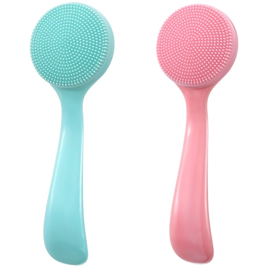 2Pcs Silicone Face Scrubber, Skin Friendly Pore Cleaning Brush Facial Cleansing Brushes for Women Men Blackheads Whiteheads Makeup Skincare Removal (Blue, Pink)