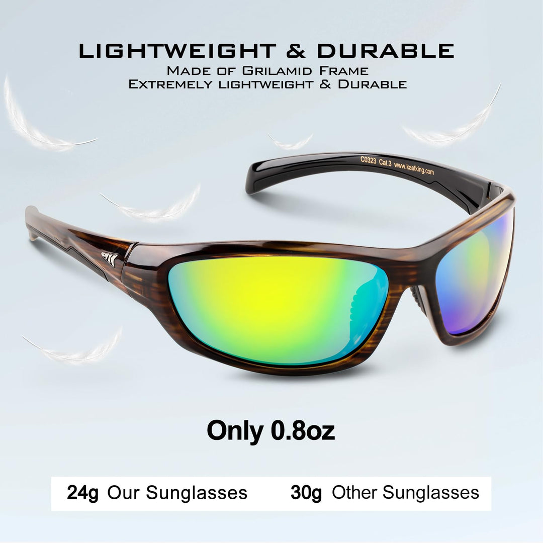 KastKing Hiwassee Polarized Sport Sunglasses for Men and Women, Gloss Tal Brown/Silver Frame, Smoke - Chartreuse Mirror