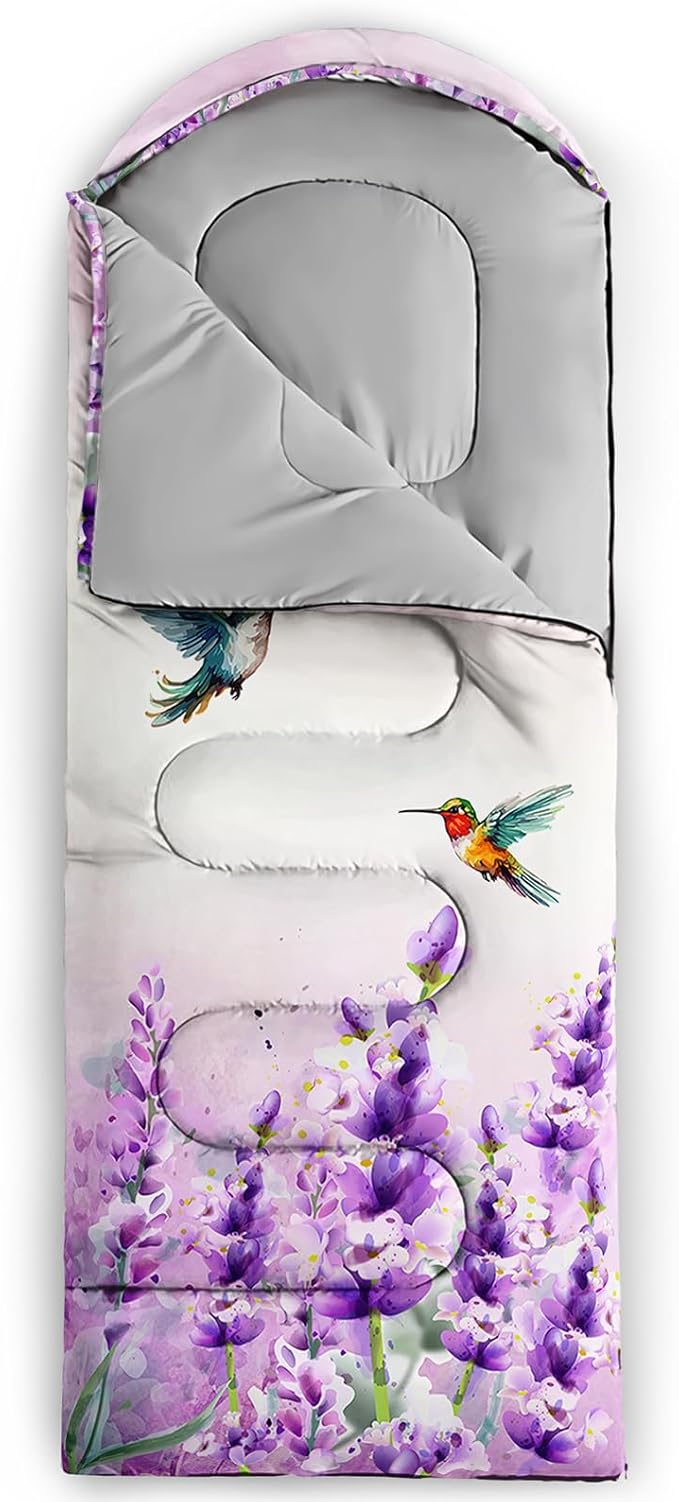 AILONEN Kids Floral Cat Camping Sleeping Bags,Lightweight & Waterproof,3 Season Warm & Cool Weather,Kawaii Kitten Sleeping Bags for Girls Adults,Travelling,Outdoors