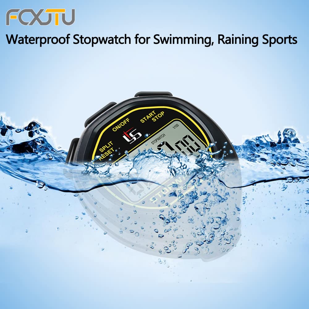 FCXJTU Digital Waterproof Stopwatch, No Bells, No Whistles, Simple Basic Operation, Silent, Clear Display, ON/Off, Large Display for Swimming Running Training Kids Coaches Referees Teachers (Black)