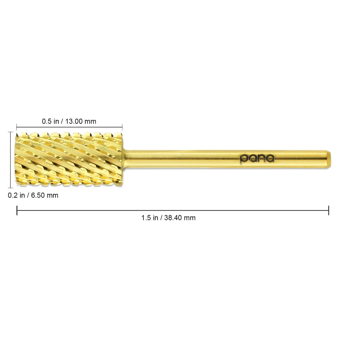 PANA 3/32" Shank Size - Flat Top Large Barrel Gold Carbide 2X Coarse Grit - Nail Drill Bit for e-File Nail Drills