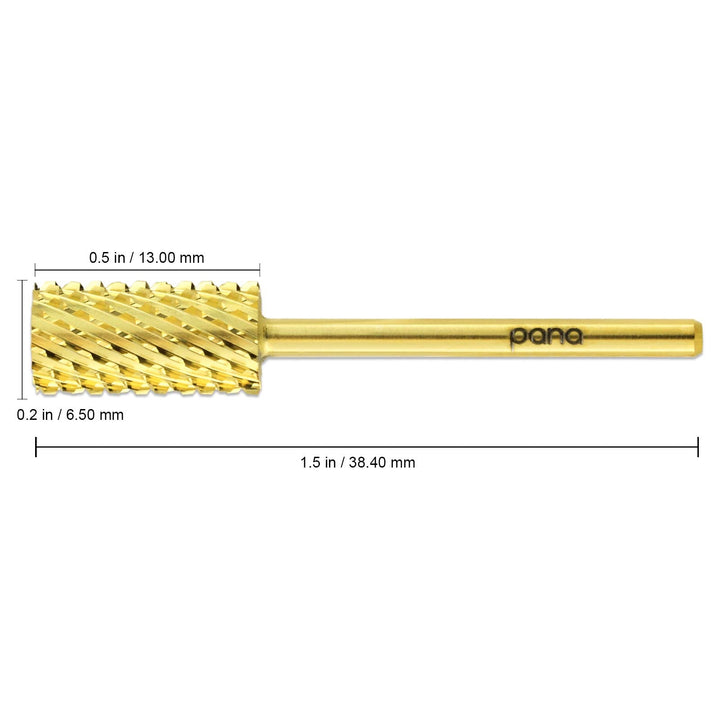 PANA 3/32" Shank Size - Flat Top Large Barrel Gold Carbide 2X Coarse Grit - Nail Drill Bit for e-File Nail Drills