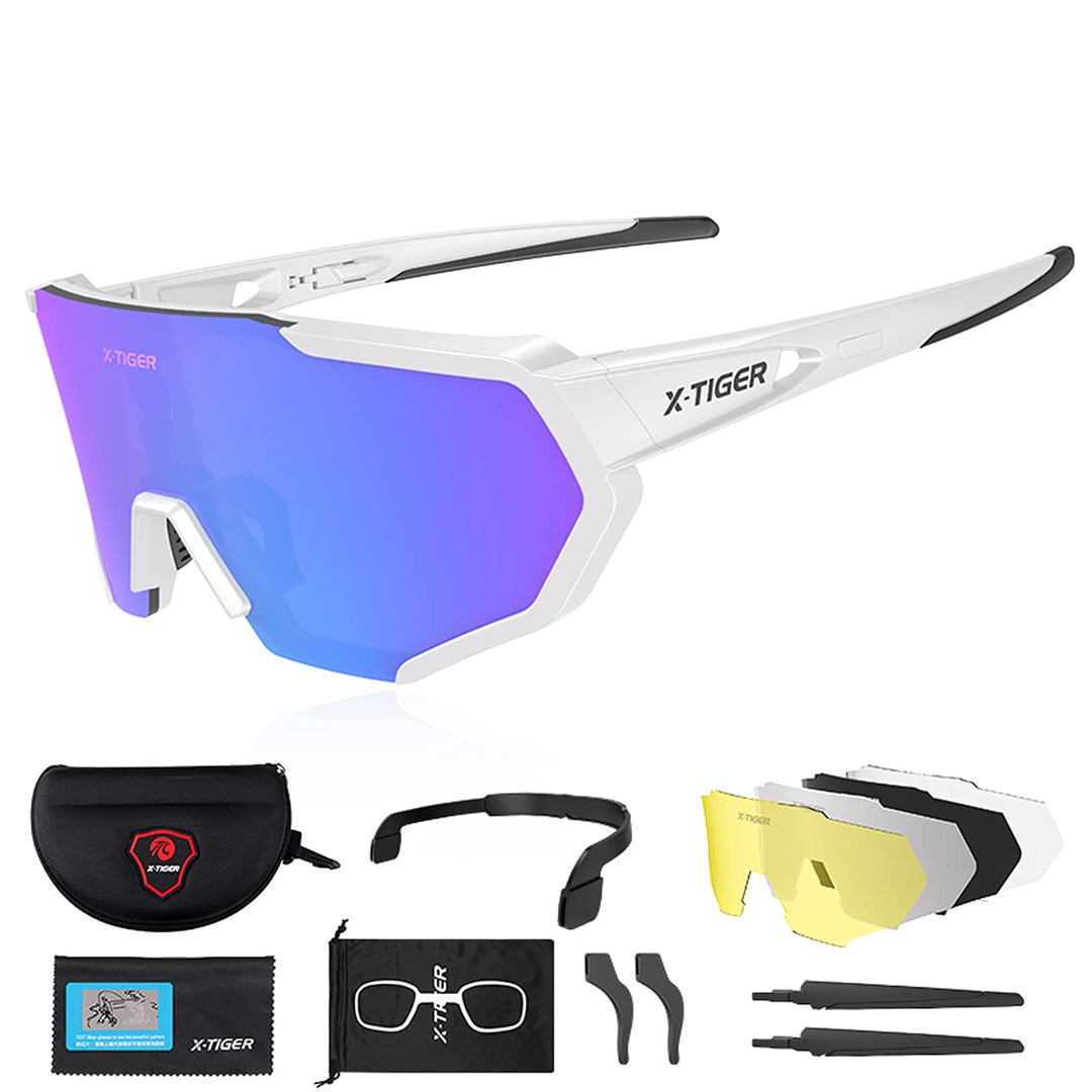X-TIGER Polarized Sports Sunglasses with 5 Interchangeable Lenses,Mens Womens Cycling Bike Glasses,Baseball Running Fishing Golf Driving Sunglasses