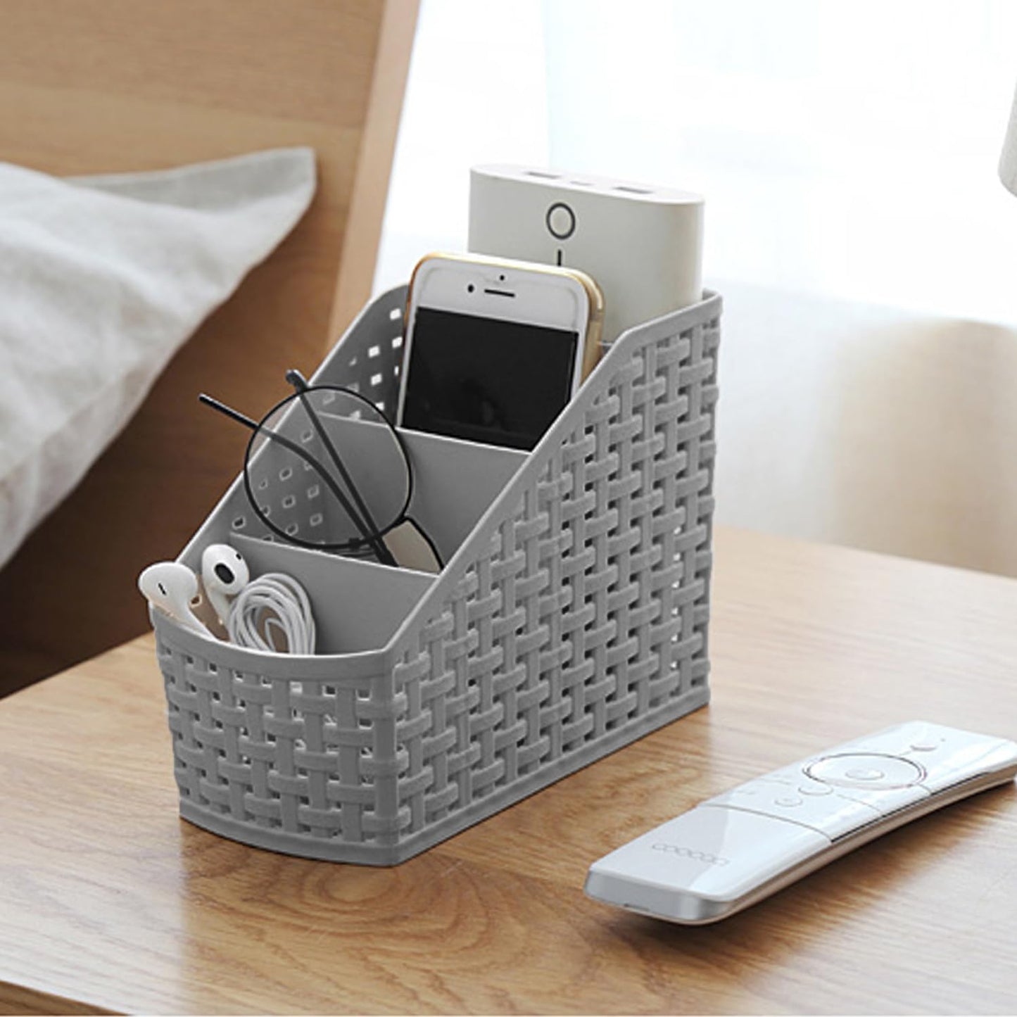 Cobenga 4 Pack Divided Storage Baskets, Grey Cosmetic Box Organiser, Desktop 4 Grid Sub-grid Storage Case, Multi-function Slim Grid Organiser Case For Bathroom Countertop Office Bedroom Home