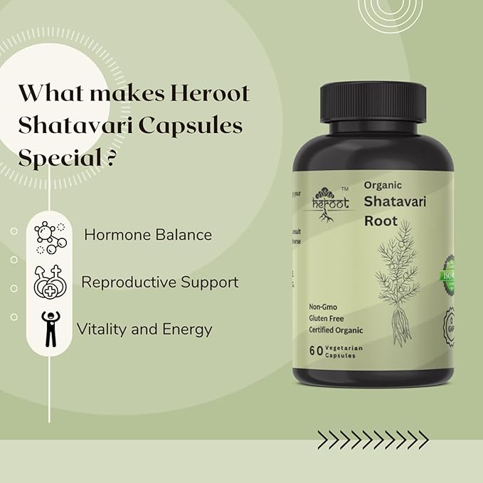 Organic Shatavari Root 500mg (Asparagus racemosus) Menstrual Cramp Relief, Menopause Support, and Women's Health | 60 Capsules | Hormonal Balance Support