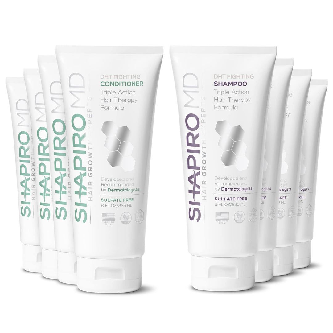 Shapiro MD Hair Growth Experts Hair Loss Shampoo and Conditioner, DHT Fighting Vegan Formula for Thinning Hair Developed by Dermatologists, Experience Healthier, Fuller Thicker Hair, 4 Month Supply