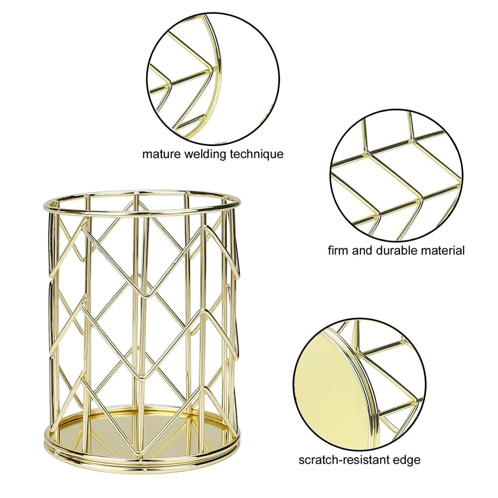 2 Pieces Pen Holder, Openwork Metal Pencil Holder, Makeup Brush Holder, Desk Organiser, Pen Holder Organiser for Office Dressing Table, Gold