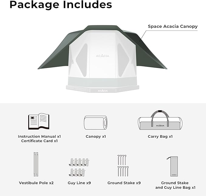 ACACIA Canopy 2-3 Person for Space Acacia Camping System, PU2000 Waterproof Camping Tarp for 4 Season Camping, UPF50+ Sunproof Tent Tarp with 2 Telescoping Poles, Carry Bag, Summer Night