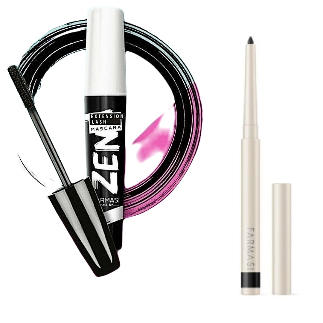 Farmasi ZEN Extension Lash Mascara & Long Lasting Eye Pencil (Black Color), 0.95 Ounce (Pack of 1)