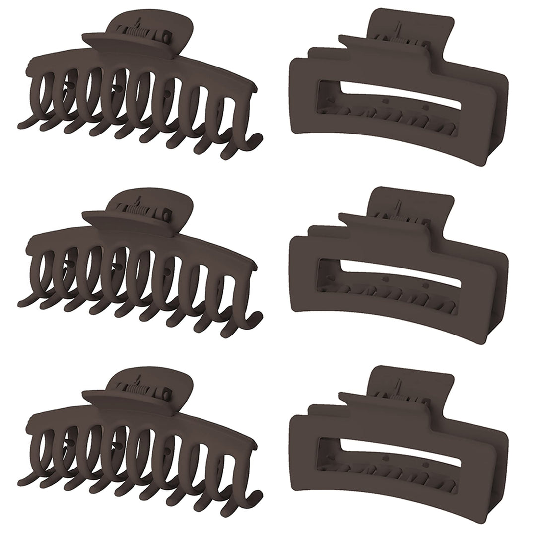 Vsiopy 3.5 Inch Non-Slip Big Matte Hair Clips for Women - 6 Pack Jaw Clips for Thick, Long and Fine Hair, Brown