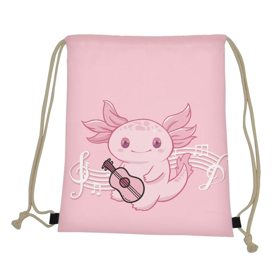 COEQINE Kawaii Drawstring Backpack For Girls 10-12 Pink Cute Axolotl Animal Drawstring Bag for Toddler Girls Middle High School Bag
