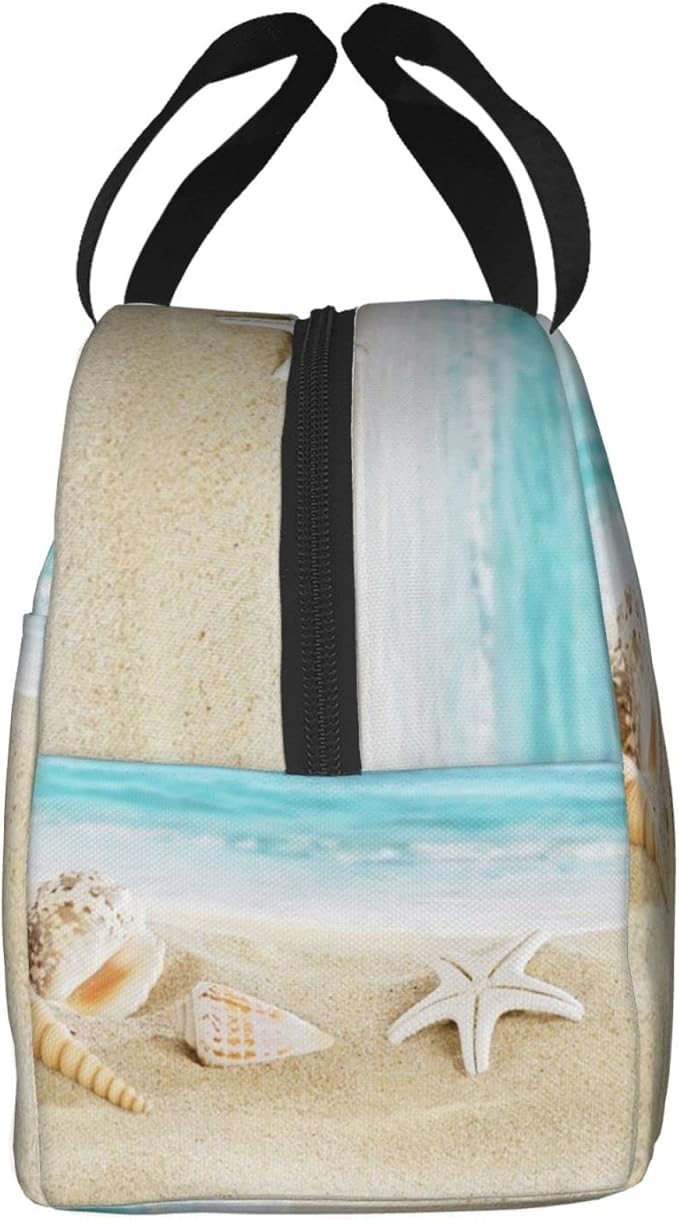 Imiss Starfish Lunch Box Blue Lunch Bags for Women Men, Beach Water-resistant Lunch Tote Portable Thermal Lunchbox Tote Bag for Office Work Picnic