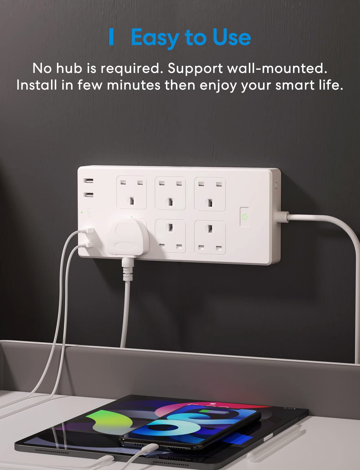 Meross Smart Power Strip, 6 Outlets + 4 USB Ports Smart Extension Lead, Compatible with Apple HomeKit, SmartThings, Amazon Alexa, Google Home, Voice/Remote Control, 6ft Long Crod, 2.4GHz, 3250W