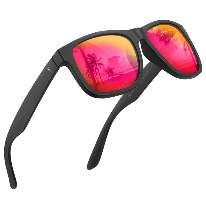 VELAZZIO Polarized Sunglasses for Men and Women Unisex Ultralight Frame UV400 Protection Sunglasses for Driving Cycling Skiing, Black Frame Red Lens