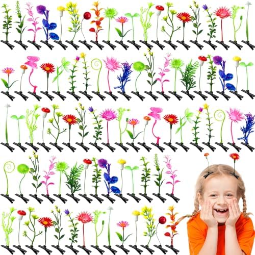 120 Pieces Bean Sprout Hair Clips,Funny Plant Hairpins,Mixed Style Flower Butterfly Mushroom Little Grass Barrette Hair Accessories for Women,Girls,Kids,Party