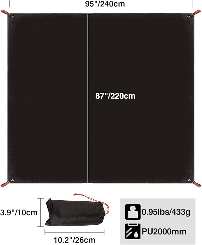 REDCAMP Ultralight Tent Footprint, PU 2000 Waterproof Camping Tent Tarp with Drawstring Carrying Bag, Waterproof Camping Tarp for Outdoor Hiking Camping