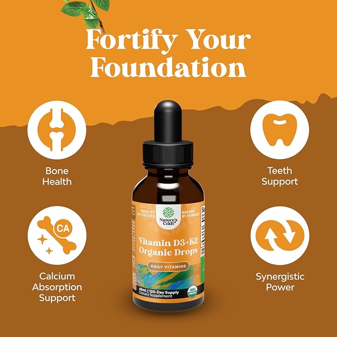 Liquid Vitamin D3 with K2 for Adults - Organic Vitamin D3 K2 Drops with 2000IU per Serving - Vegan Vitamin D3 Liquid Drops for Bone Muscle Heart & Immune Support with MCT Oil for Enhanced Absorption