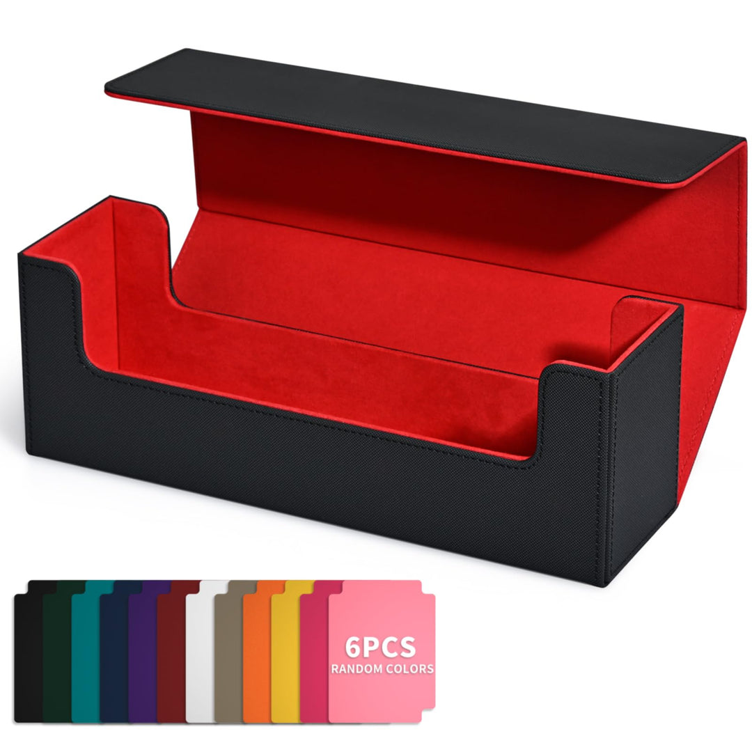 UAONO Card Storage Box, Trading Card Case Holds 600+ Single Sleeved Cards, Strong Magnet PU Leather Commander Deck Box for MTG Yugioh TCG Magic Game Cards (Black&Red)