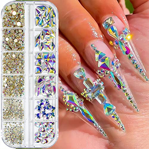 735 Pieces Nail Rhinestones For Nails Ab Crystals Stones For Nails Crystals 3D Nail Diamonds Art Decoration Crafts Diy (Rainbow