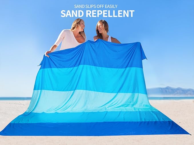 Beach Blanket Sandproof Extra Large Beach Mat Adults Waterproof Quick Drying Sand Free Mat Made by Premium Polyester with 4 Stakes & 4 Corner Pockets for Outdoor Travel Camping Hiking