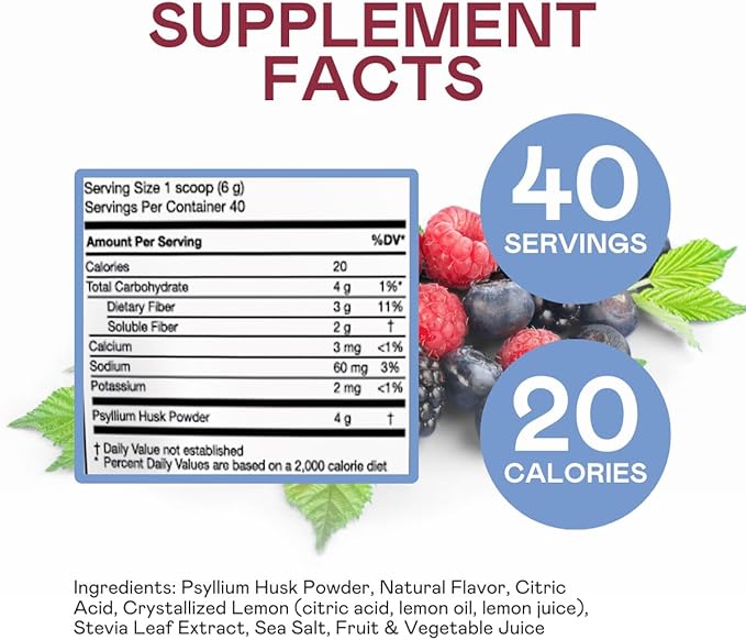 Gut Sweep - Daily Digestion Supplement - Psyllium Husk Fiber - Supports Appetite Control - Gluten Free & Plant Based - Keto & Paleo Friendly - 40 Servings - Mixed Berry