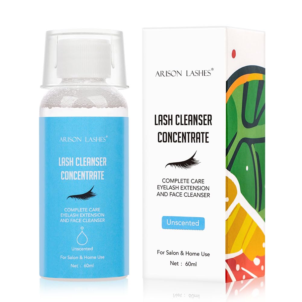 Eyelash Cleanser Concentrate 60ml Professional Lash Extensions Shampoo Natural Foaming Cleanser for Extensions Lashes with Salon Home Care-Makes 12 Bottles 60ml Eyelash Shampoo (unscented)