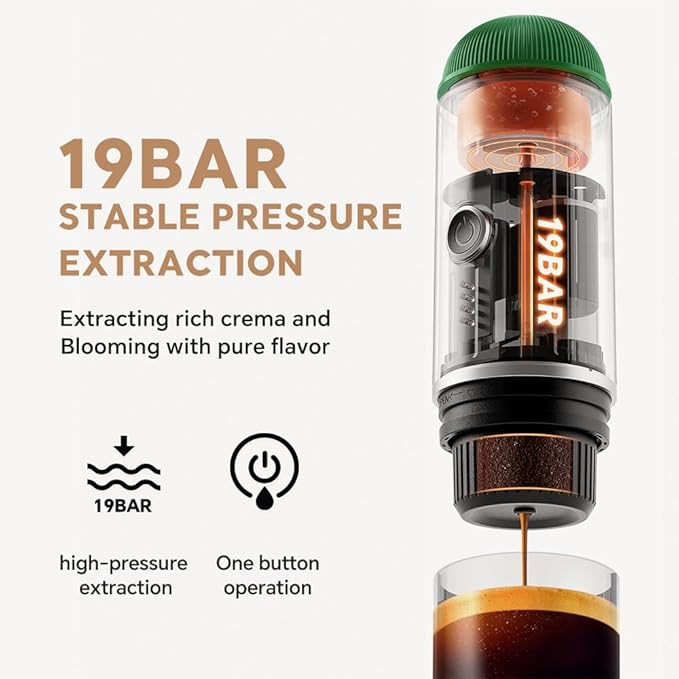 BENFUCHEN Portable Espresso Machine For Travel, USB-C Charging, Self-Heating Electric Espresso Maker, 19 Bar Mini Coffee Maker On the Go Camping Espresso Maker For Ground Coffee & NESPRESSOpods, Green