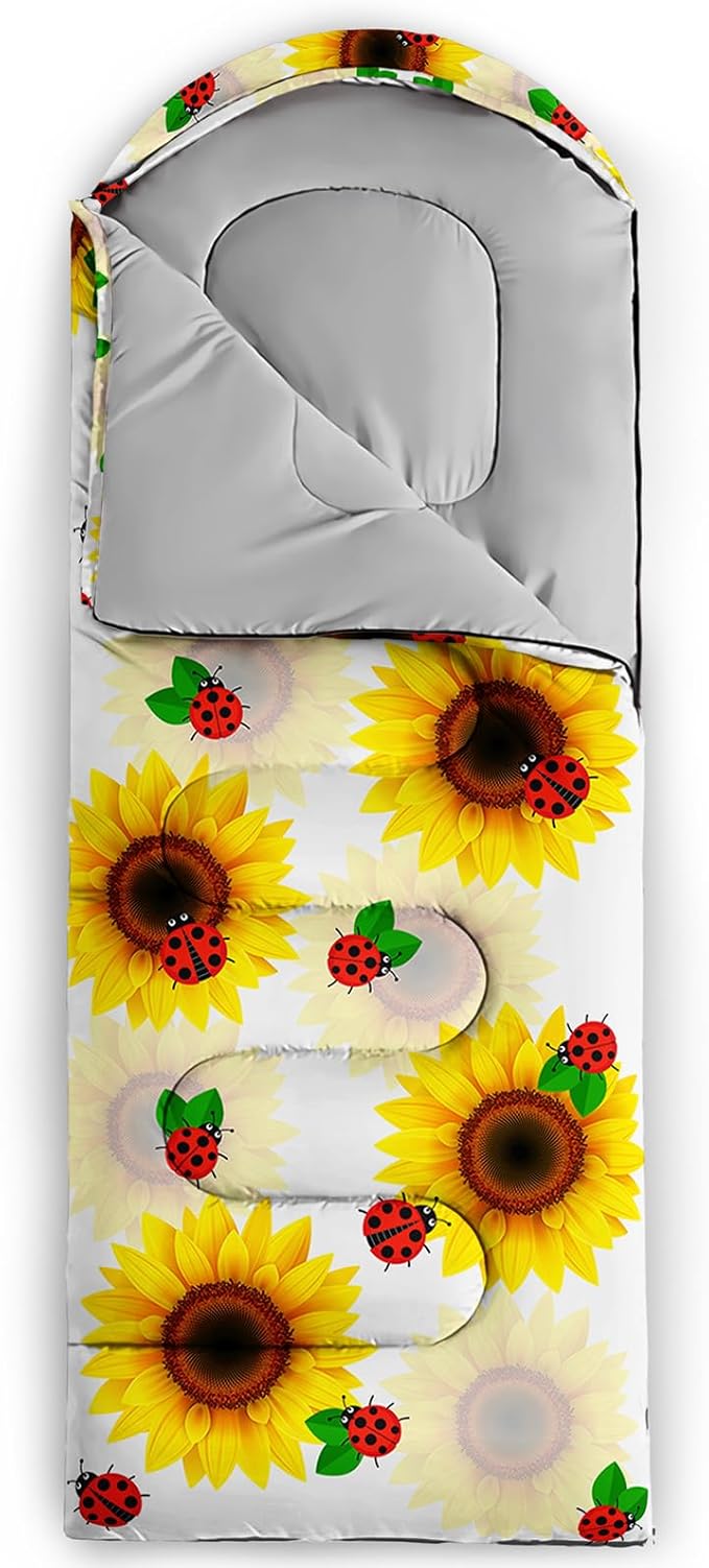 AILONEN Kids Floral Cat Camping Sleeping Bags,Lightweight & Waterproof,3 Season Warm & Cool Weather,Kawaii Kitten Sleeping Bags for Girls Adults,Travelling,Outdoors