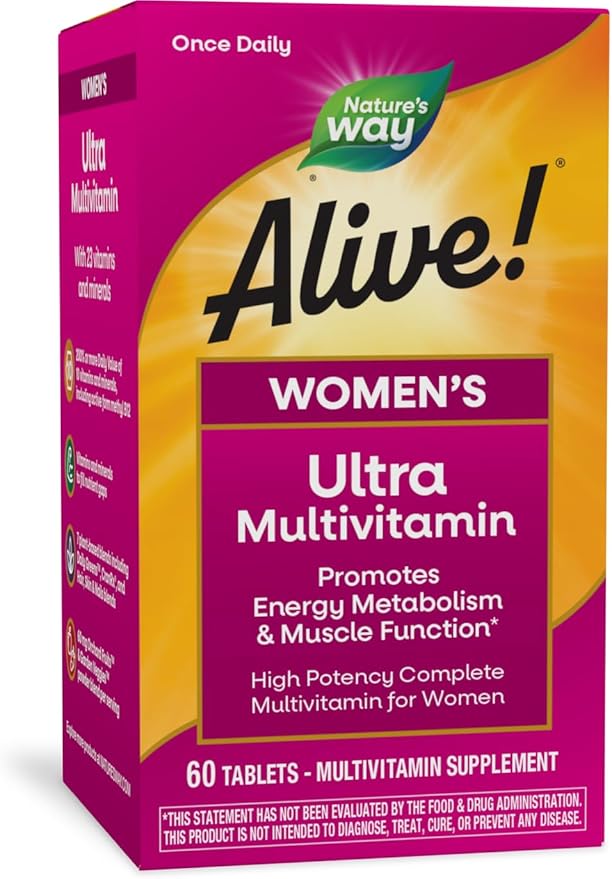Nature's Way Alive! Women's Daily Ultra Multivitamin, High Potency Formula, Promotes Energy Metabolism and Muscle Function*, with Methylated B12, 60 Tablets