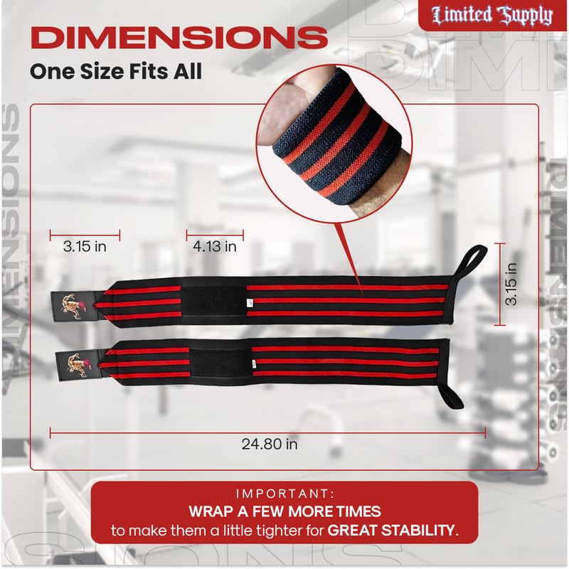CROWN Anime Wrist Wraps Lifting Straps 24" for Men and Women - 1 Pair Each, Gym Accessories Support Weightlifting, Powerlifting, Strength Training, and Improve Workout, Black Redbki