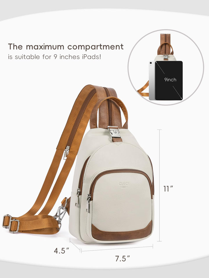 CLUCI Sling Bags for Women,Small Backpack for Women, Leather Sling Backpack Convertible Crossbody Bags for Women Travel