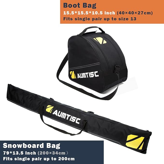 AUMTISC Ski Bag and Boot Bag Combo, Padded Ski Bags for Air Travel Flying, Adjustable Length for Skis Up to 200 cm and Boots Up to Size 13
