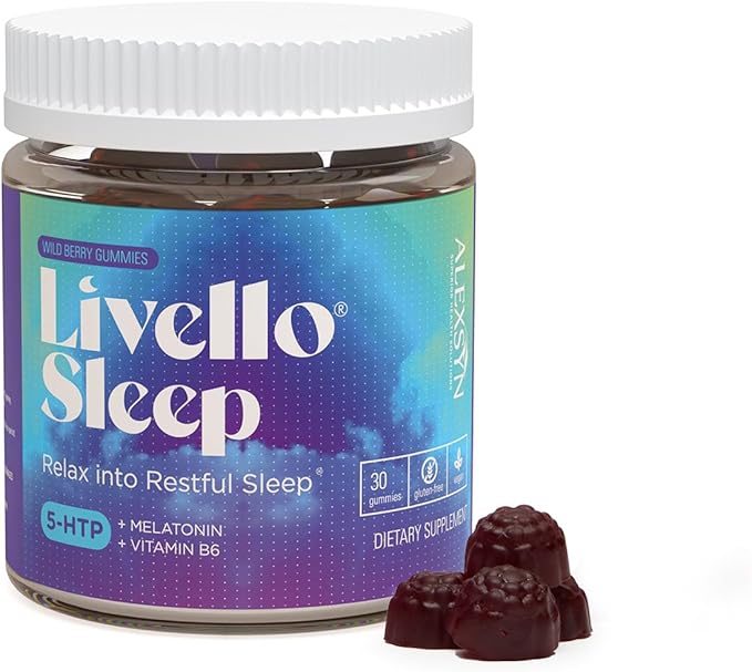 Livello Sleep Wild Berry Gummies - 30 Servings Natural Sleep Support with 5-HTP, Melatonin, and Vitamin B6 for Peaceful Night, Vegan & Gluten-Free