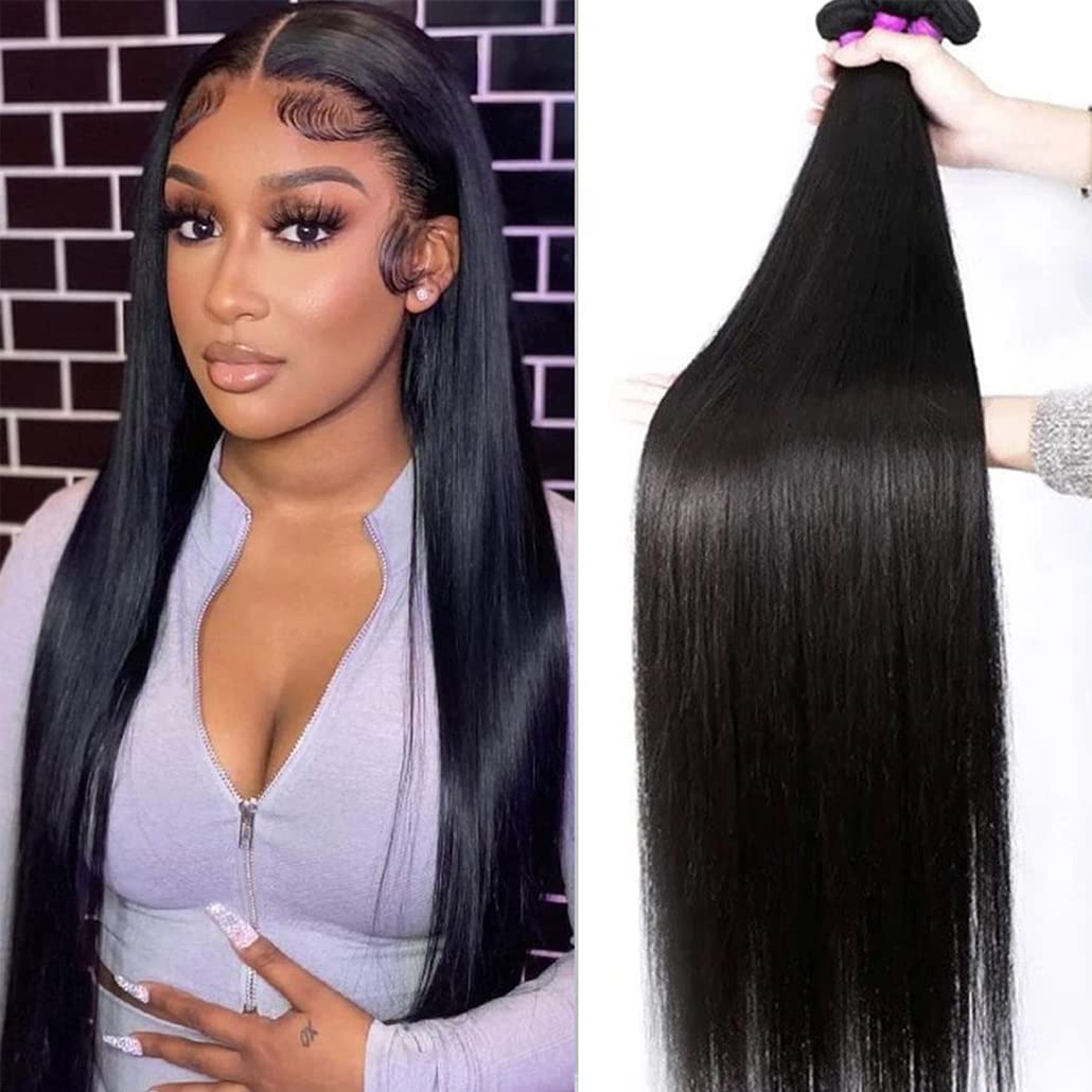 Younsolo Straight Hair Bundles Brazilian Virgin Hair Human Hair Bundles 100% Unprocessed Natural Black 3 Bundles 16 18 20Inch