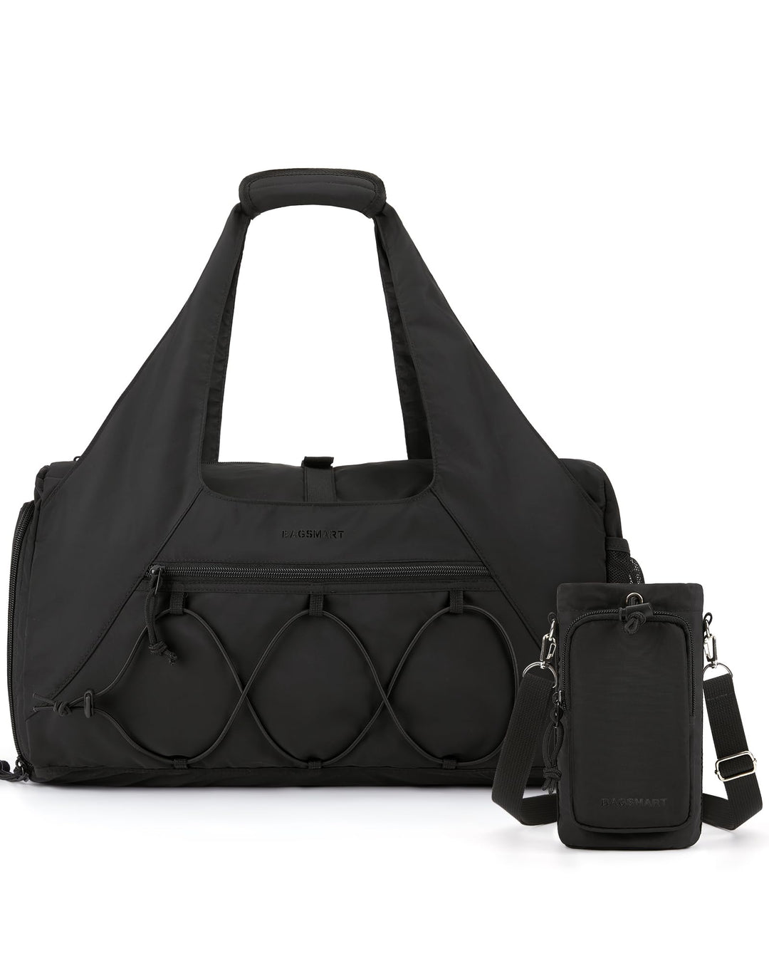 BAGSMART Gym Bag for Women, Lightweight Duffel Bag with Shoe Compartment, Weekender Bags with Wet Pocket, Workout Yoga Tote Bag for Women, Black