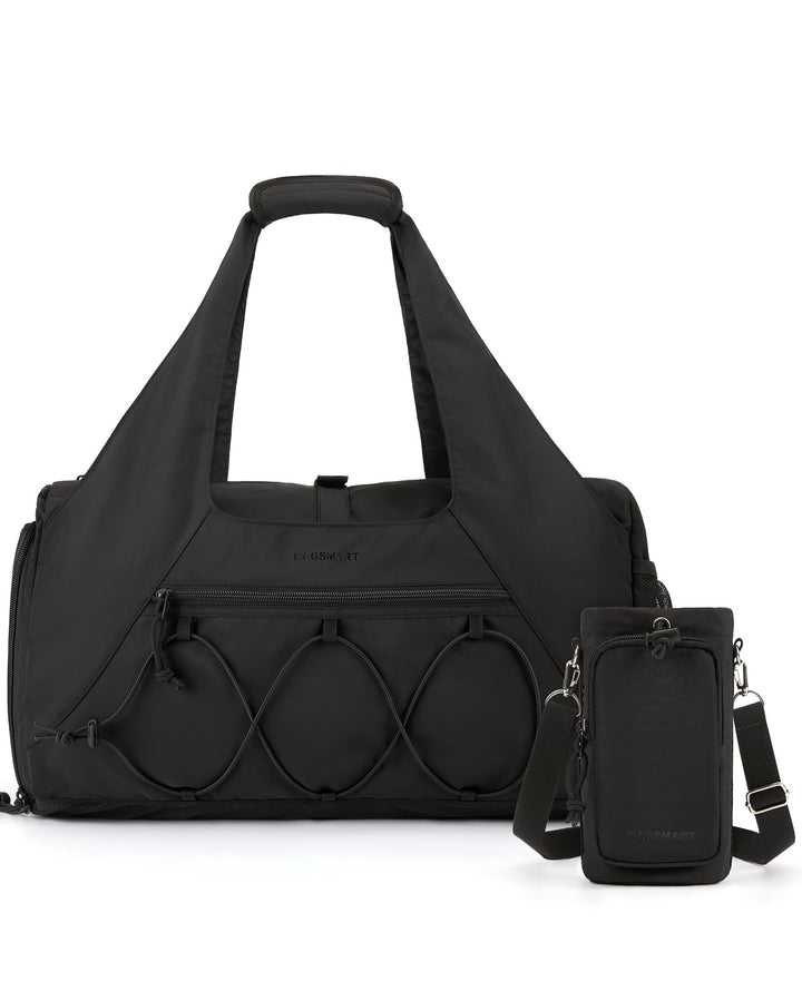 BAGSMART Gym Bag for Women, Lightweight Duffel Bag with Shoe Compartment, Weekender Bags with Wet Pocket, Workout Yoga Tote Bag for Women, Black