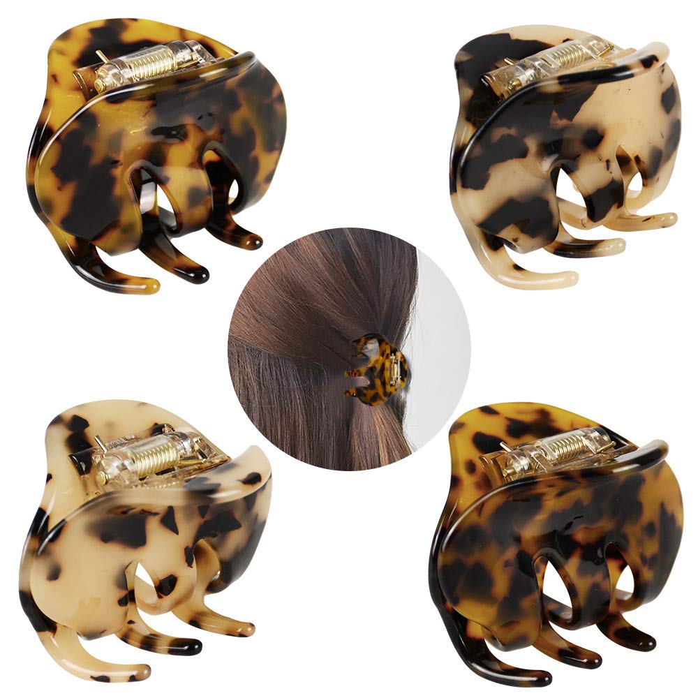 4 Pack 2.1 Inch Hair Claw Clips Tortoise Shell Cellulose Acetate Resin Hair Barrettes Medium French Design Hair Jaw Leopard Prin