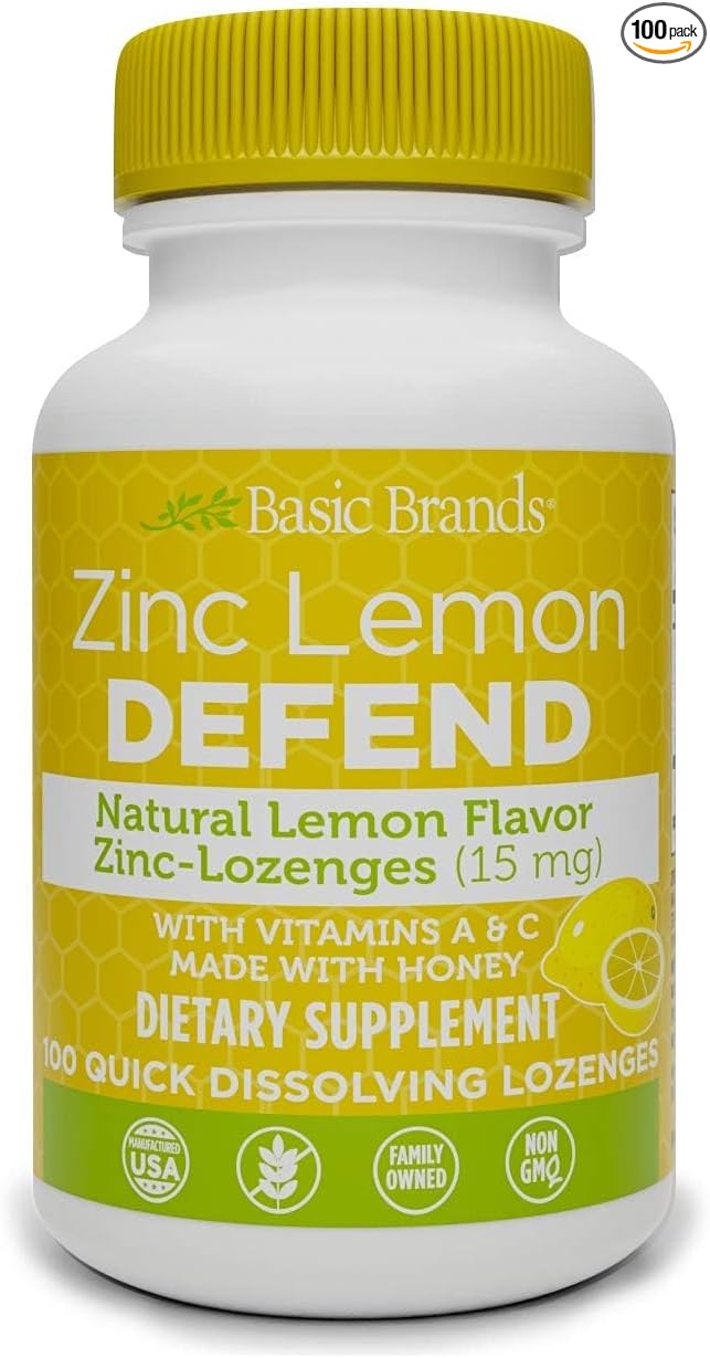 Basic Brands Zinc Lozenges, 100 Count, Lemon