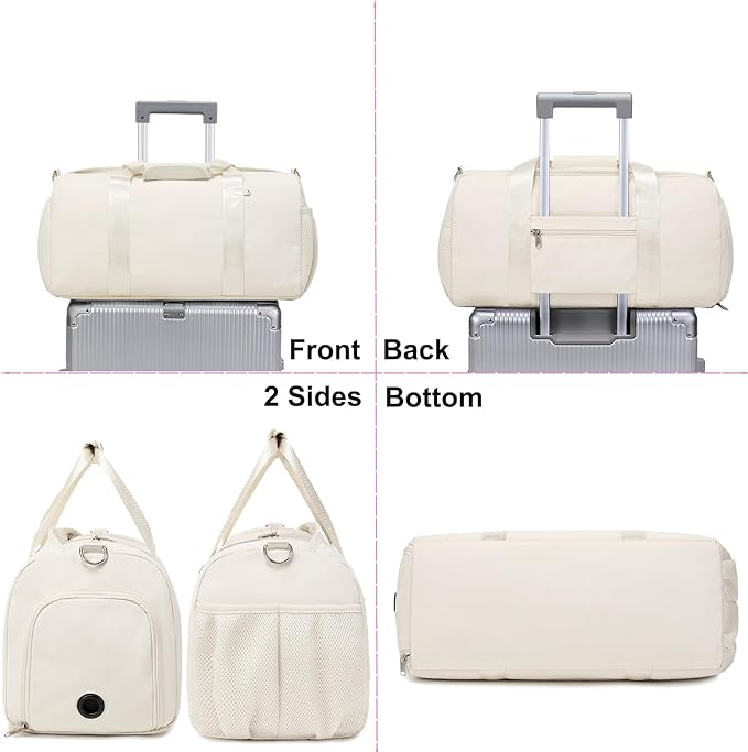 Dance Bag for Girls Ballet Bag Gym Bag Sports Travel Duffle Overnight Weekender Bag Water Resistant Yoga Bags with Shoes Compartment Beige